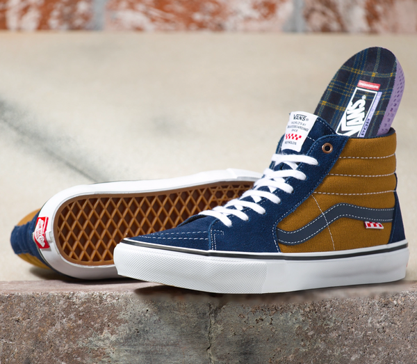 Navy blue and gold vans best sale